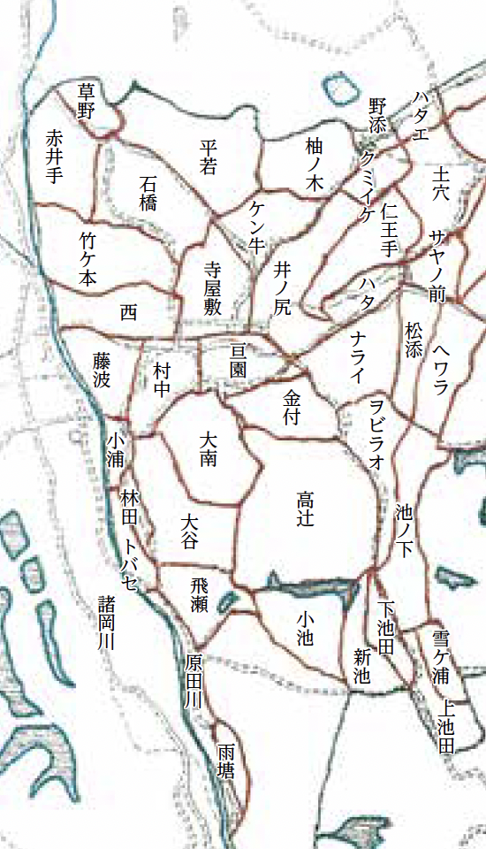 図:昔の地名の書かれた地図