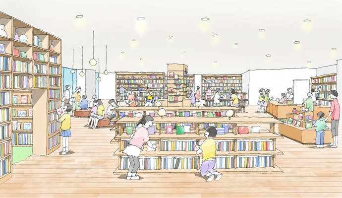 (仮称)地域共生交流施設 1階 図書館分室(子ども図書館)(イメージスケッチ)