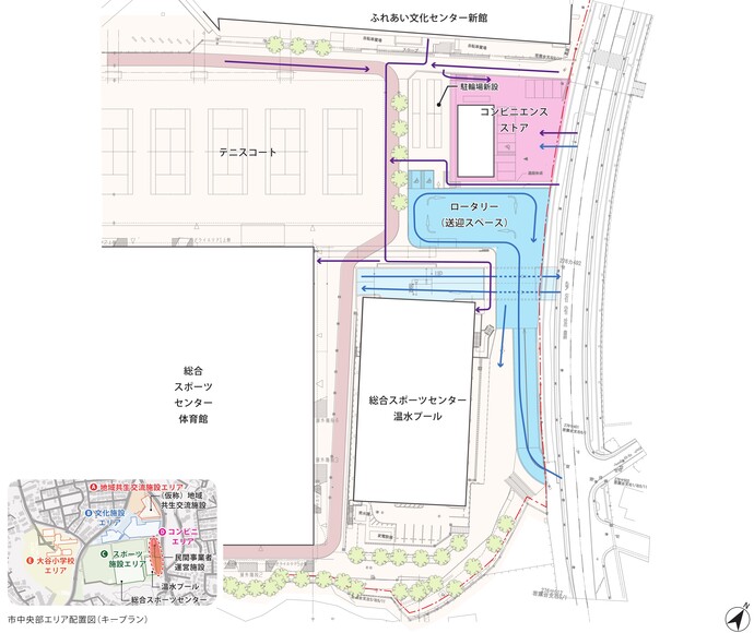 コンビニ・総合スポーツセンタースロープ・温水プール出入口の整備計画